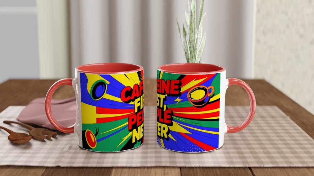 Coffee Lover Mug | Caffeine First People Never Pop Art | Funny Office Gift for Colleague | Birthday Present for Best Friend — view 7