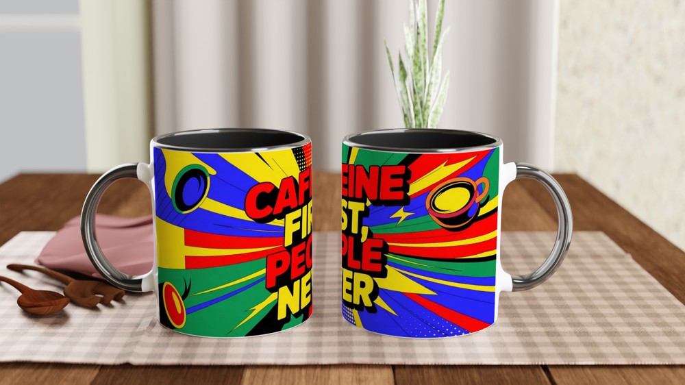 Coffee Lover Mug | Caffeine First People Never Pop Art | Funny Office Gift for Colleague | Birthday Present for Best Friend — view 9