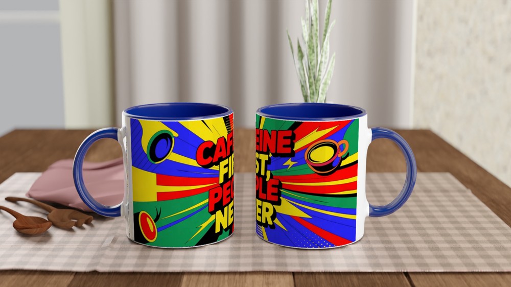 Coffee Lover Mug | Caffeine First People Never Pop Art | Funny Office Gift for Colleague | Birthday Present for Best Friend — view 4