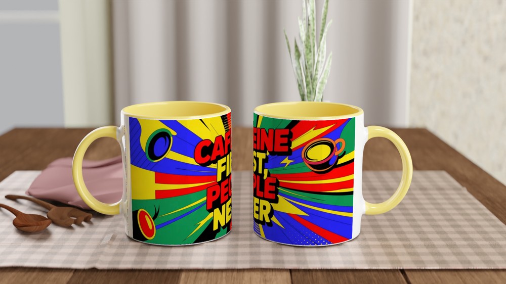 Coffee Lover Mug | Caffeine First People Never Pop Art | Funny Office Gift for Colleague | Birthday Present for Best Friend — view 8