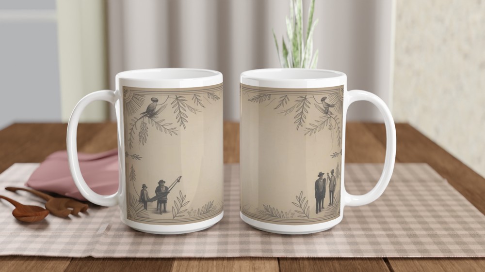 Vintage Folk Music Scene Decorative Border Mug — view 2