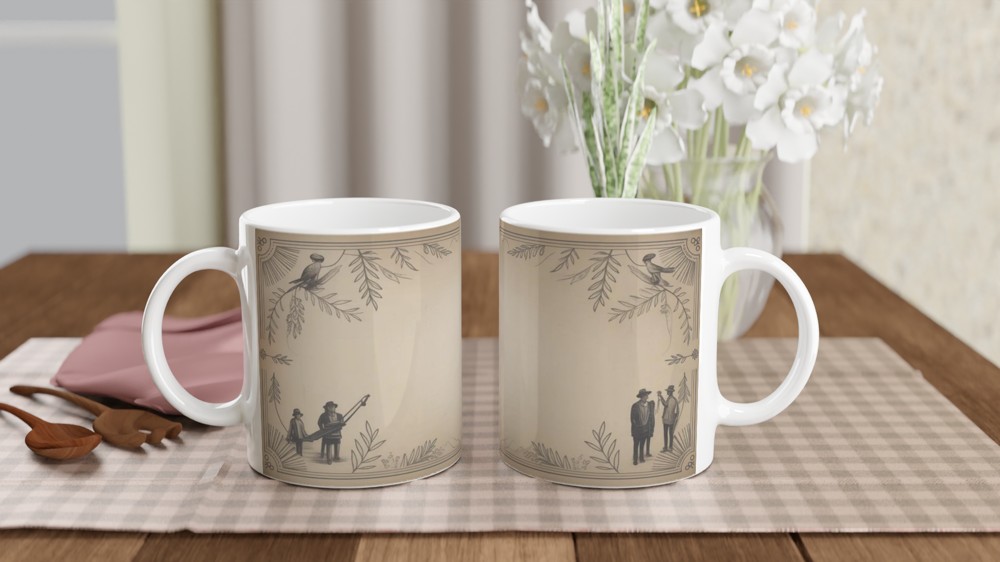 Vintage Folk Music Scene Decorative Border Mug