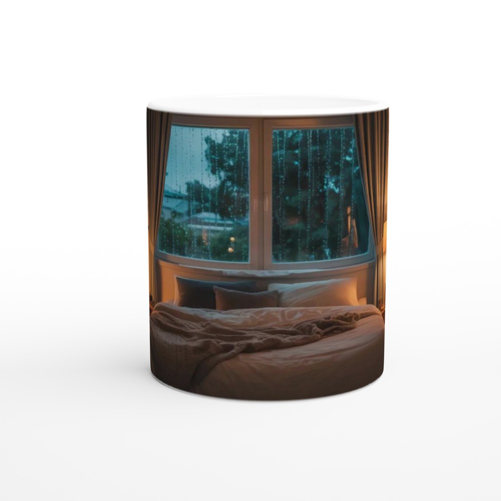 Tired But Trying - Cozy Rainy Bedroom Mug — view 11