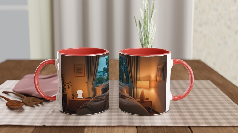Tired But Trying - Cozy Rainy Bedroom Mug — view 7