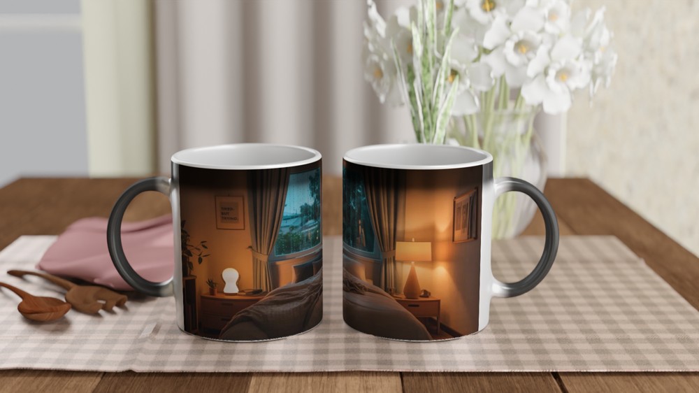 Tired But Trying - Cozy Rainy Bedroom Mug — view 3