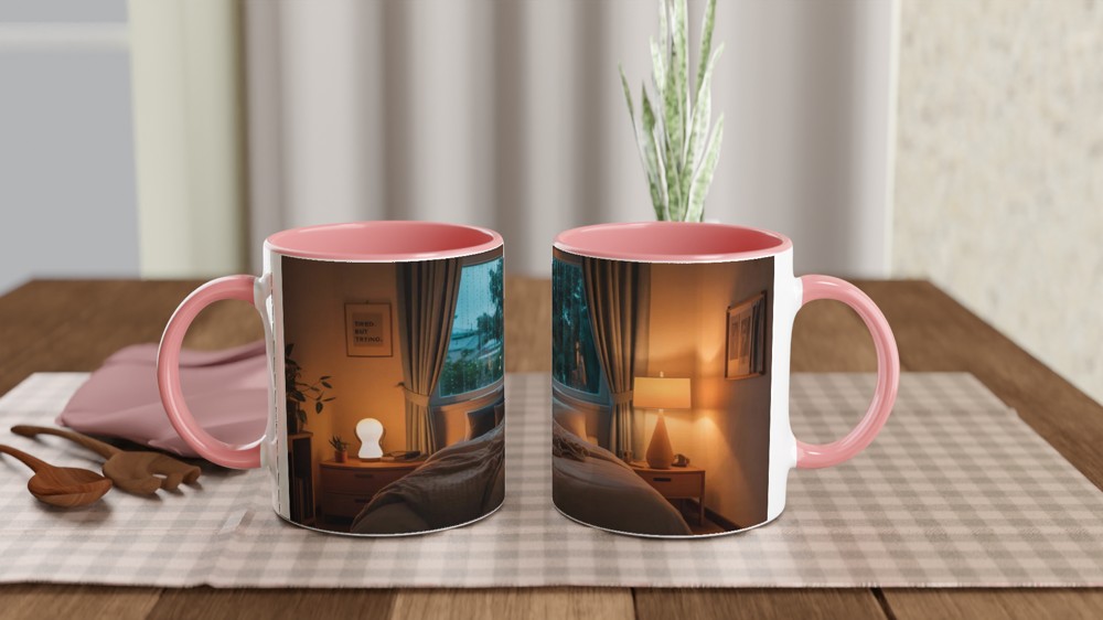 Tired But Trying - Cozy Rainy Bedroom Mug — view 6