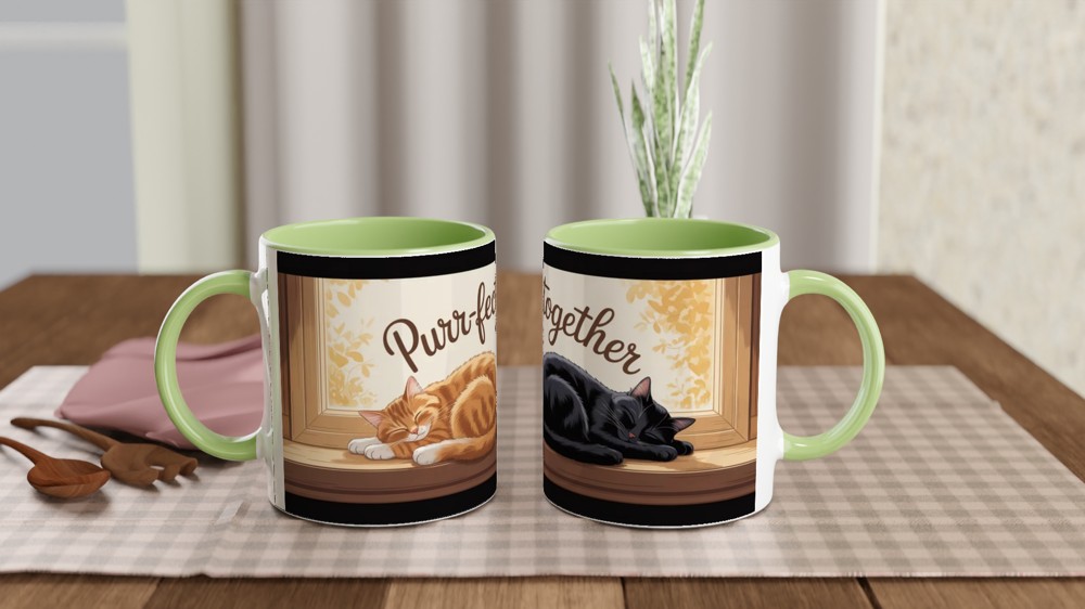 Cat Lover Mug | Purr-fect Together Quote | Cute Couple Anniversary Gift | Sleeping Cats Windowsill Mug | Valentines Present for Her or Him — view 5