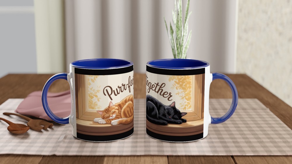 Cat Lover Mug | Purr-fect Together Quote | Cute Couple Anniversary Gift | Sleeping Cats Windowsill Mug | Valentines Present for Her or Him — view 4