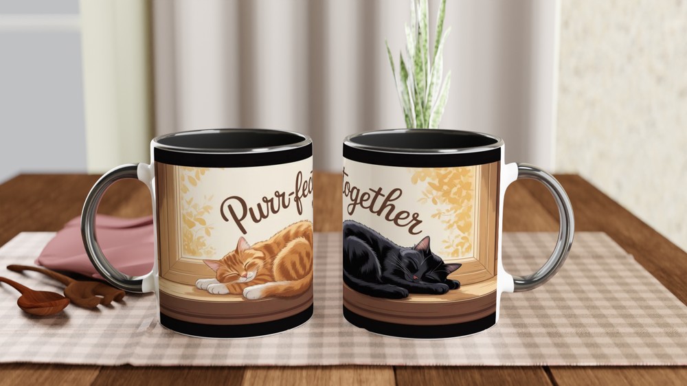Cat Lover Mug | Purr-fect Together Quote | Cute Couple Anniversary Gift | Sleeping Cats Windowsill Mug | Valentines Present for Her or Him — view 9