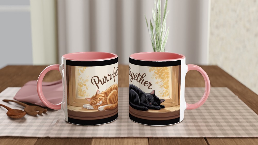 Cat Lover Mug | Purr-fect Together Quote | Cute Couple Anniversary Gift | Sleeping Cats Windowsill Mug | Valentines Present for Her or Him — view 6
