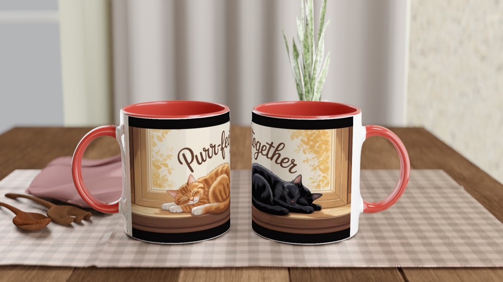 Cat Lover Mug | Purr-fect Together Quote | Cute Couple Anniversary Gift | Sleeping Cats Windowsill Mug | Valentines Present for Her or Him — view 7