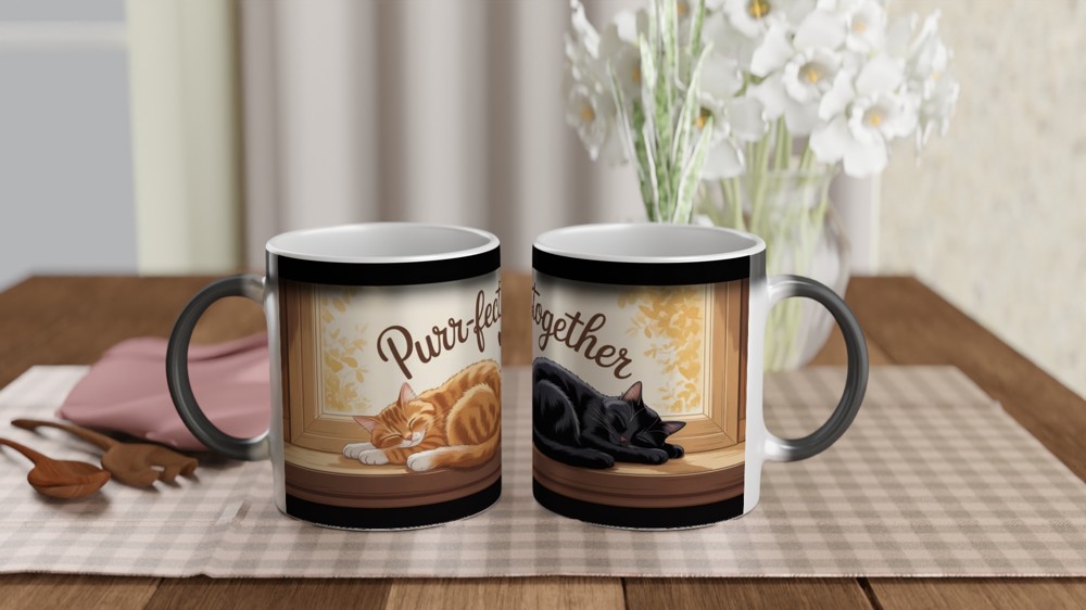 Cat Lover Mug | Purr-fect Together Quote | Cute Couple Anniversary Gift | Sleeping Cats Windowsill Mug | Valentines Present for Her or Him — view 3