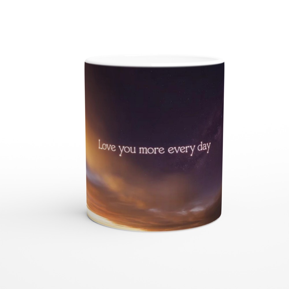 Love You More Every Day Mug | Romantic Anniversary Gift | Valentine's Present for Husband or Wife | Day to Night Sky Coffee Cup — view 11