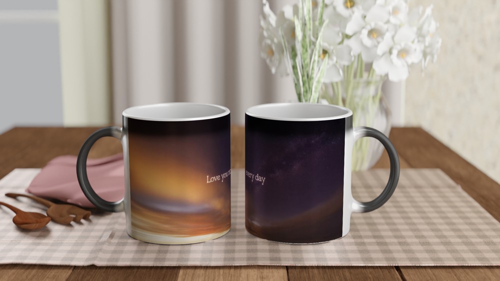 Love You More Every Day Mug | Romantic Anniversary Gift | Valentine's Present for Husband or Wife | Day to Night Sky Coffee Cup — view 3