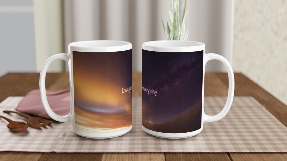 Love You More Every Day Mug | Romantic Anniversary Gift | Valentine's Present for Husband or Wife | Day to Night Sky Coffee Cup — view 2