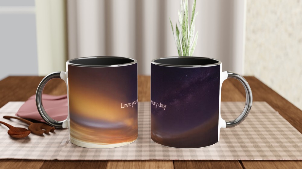 Love You More Every Day Mug | Romantic Anniversary Gift | Valentine's Present for Husband or Wife | Day to Night Sky Coffee Cup — view 9