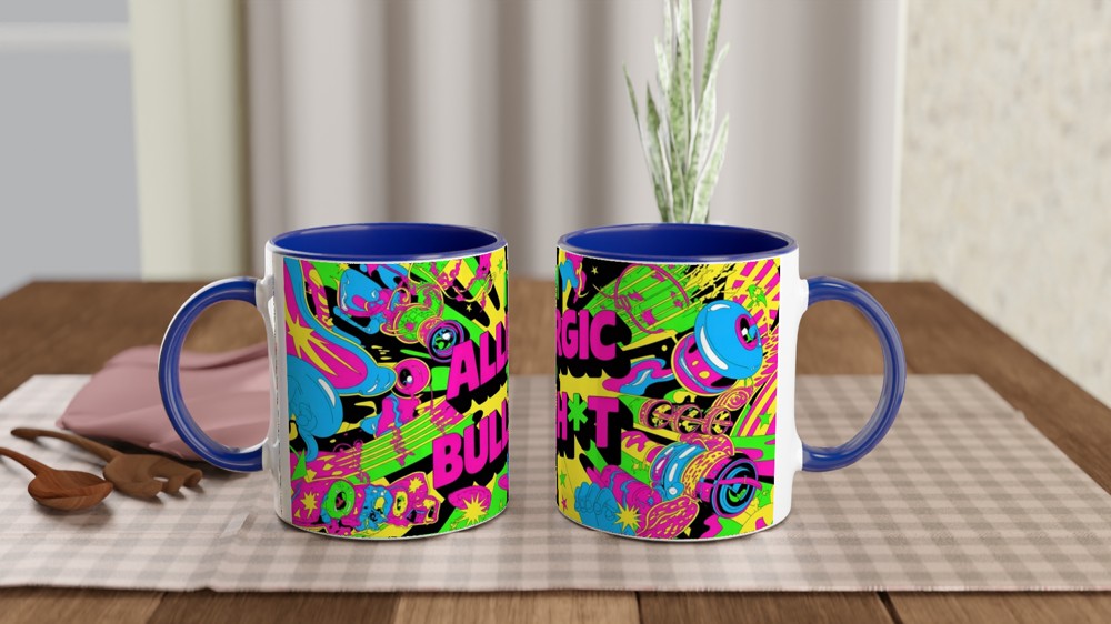 Funny Sarcastic Mug | 'I'm Allergic To Bullsh*t' Neon Psychedelic Gift | Birthday Present for Best Friend | Rude Novelty Mug — view 4