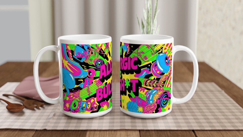 Funny Sarcastic Mug | 'I'm Allergic To Bullsh*t' Neon Psychedelic Gift | Birthday Present for Best Friend | Rude Novelty Mug — view 2
