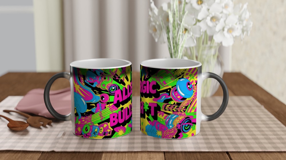 Funny Sarcastic Mug | 'I'm Allergic To Bullsh*t' Neon Psychedelic Gift | Birthday Present for Best Friend | Rude Novelty Mug — view 3