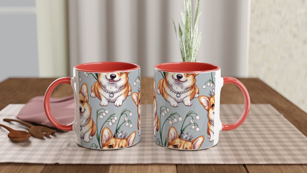 Royal Corgi Pattern with Crowns and Lily of the Valley Mug — view 7