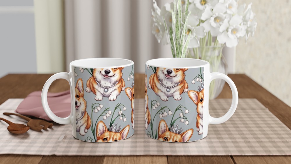 Royal Corgi Pattern with Crowns and Lily of the Valley Mug