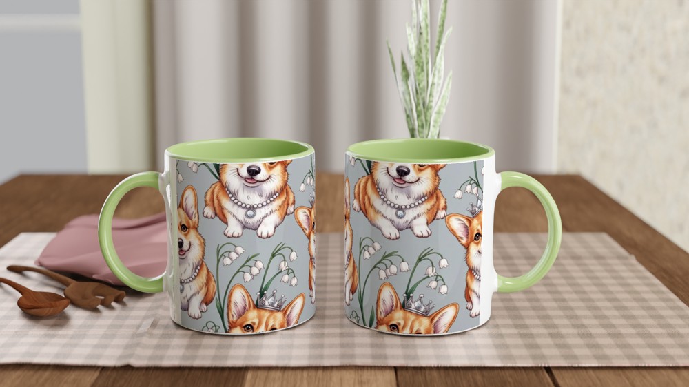 Royal Corgi Pattern with Crowns and Lily of the Valley Mug — view 5