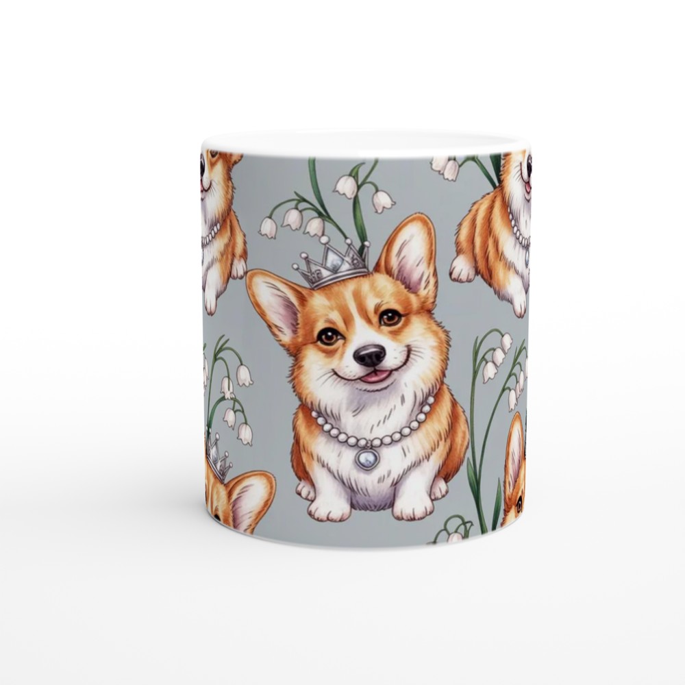 Royal Corgi Pattern with Crowns and Lily of the Valley Mug — view 11