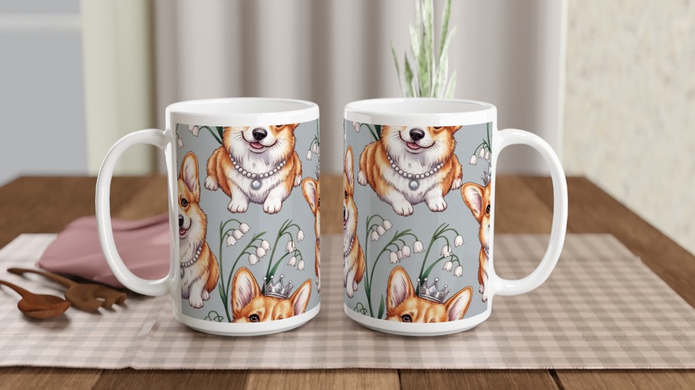 Royal Corgi Pattern with Crowns and Lily of the Valley Mug — view 2