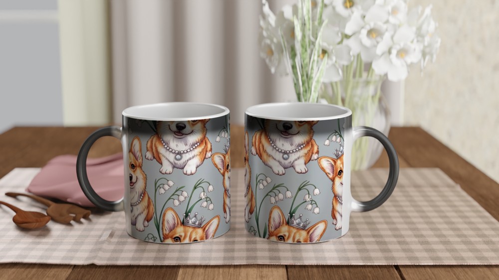 Royal Corgi Pattern with Crowns and Lily of the Valley Mug — view 3