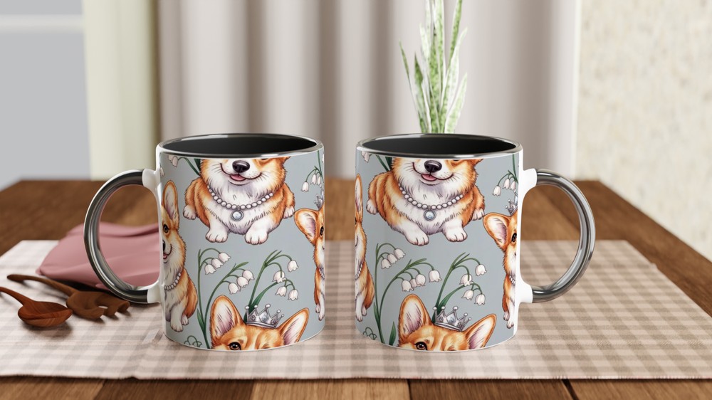 Royal Corgi Pattern with Crowns and Lily of the Valley Mug — view 9