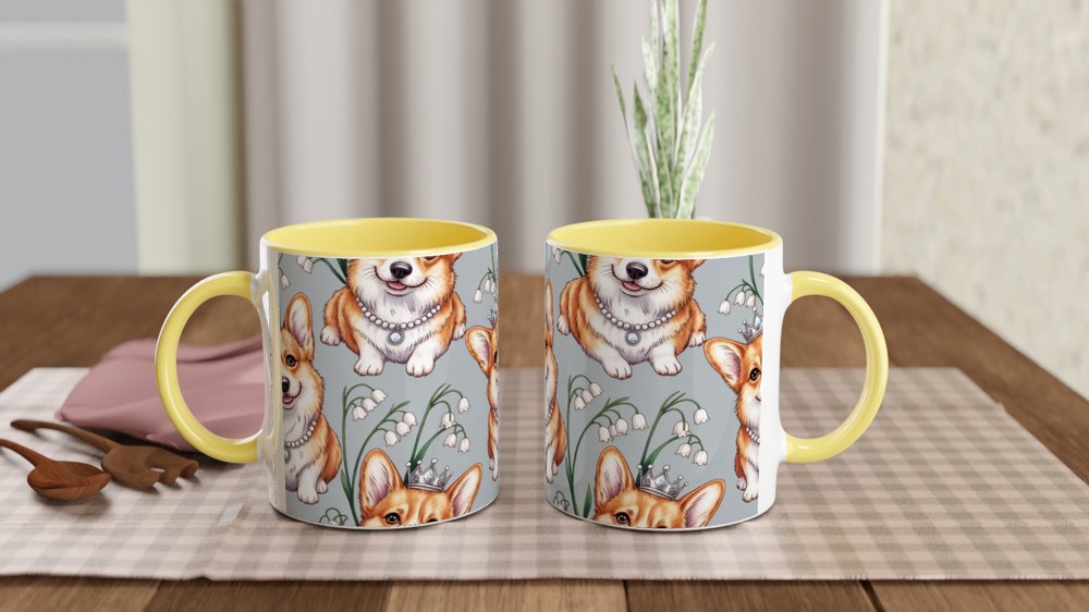 Royal Corgi Pattern with Crowns and Lily of the Valley Mug — view 8