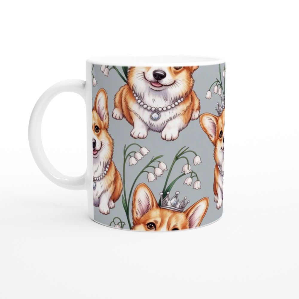 Royal Corgi Pattern with Crowns and Lily of the Valley Mug — view 10