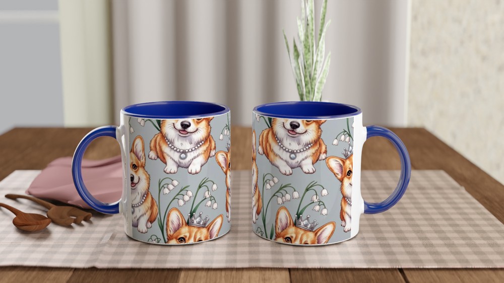 Royal Corgi Pattern with Crowns and Lily of the Valley Mug — view 4