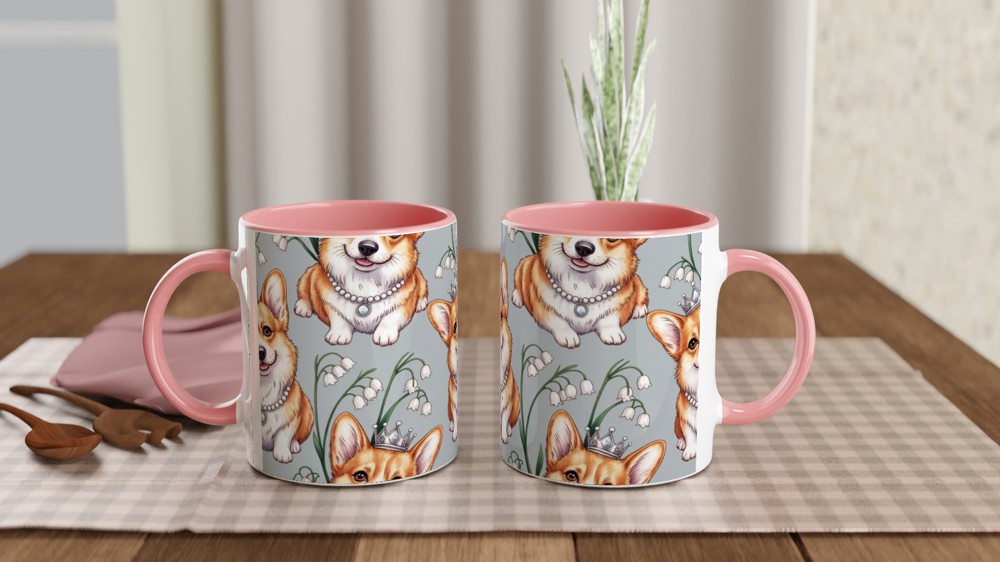 Royal Corgi Pattern with Crowns and Lily of the Valley Mug — view 6