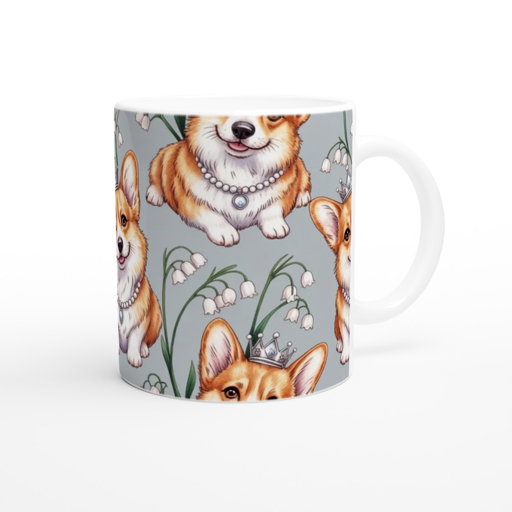 Royal Corgi Pattern with Crowns and Lily of the Valley Mug — view 12