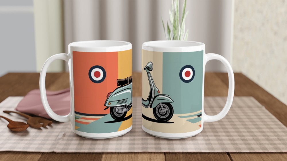 Mod Scooter Mug | Retro Lambretta and RAF Target Design | Gift for Dad, Him, Mod Culture Fan | Birthday Present — view 2