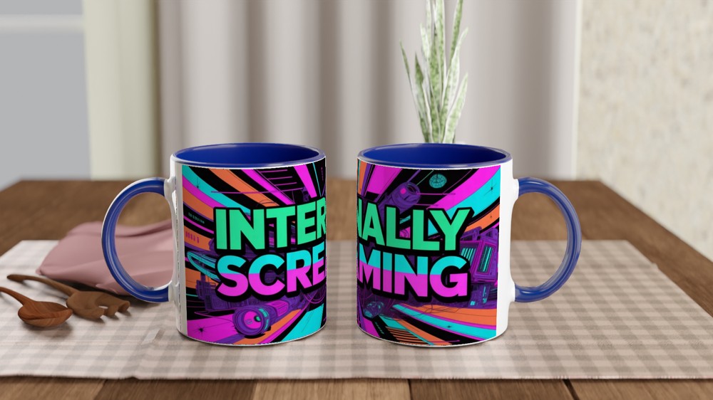 Internally Screaming Retro Neon Cyberpunk Mug — view 4