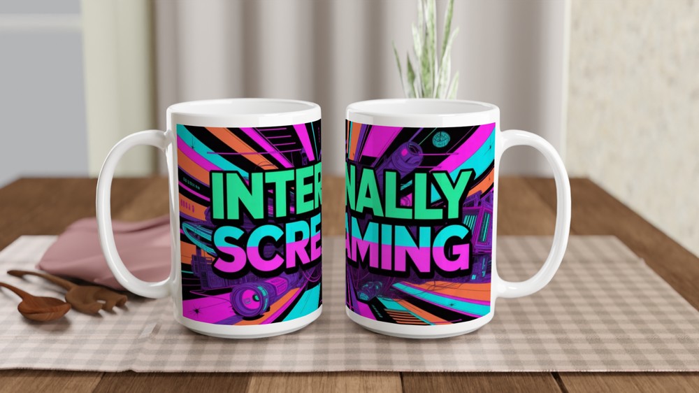 Internally Screaming Retro Neon Cyberpunk Mug — view 2