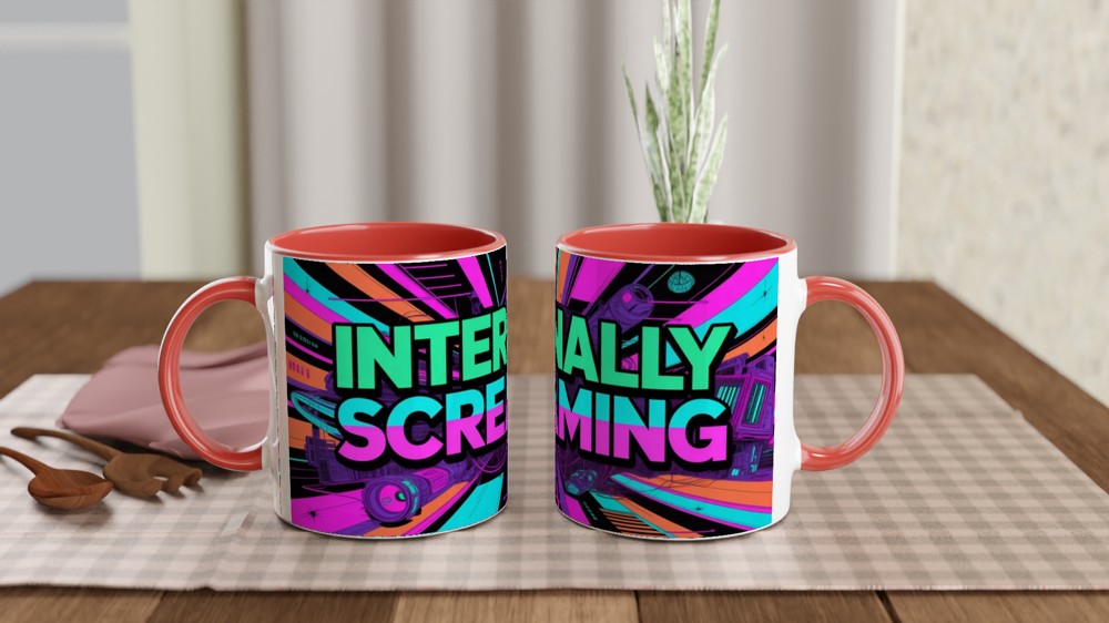 Internally Screaming Retro Neon Cyberpunk Mug — view 7