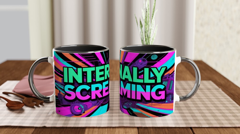 Internally Screaming Retro Neon Cyberpunk Mug — view 9