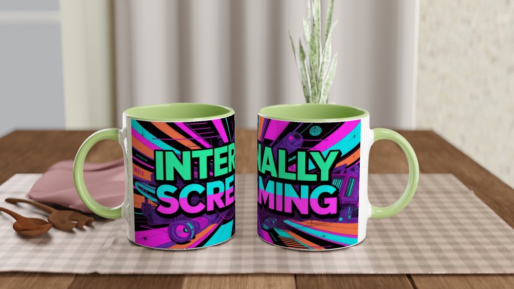 Internally Screaming Retro Neon Cyberpunk Mug — view 5