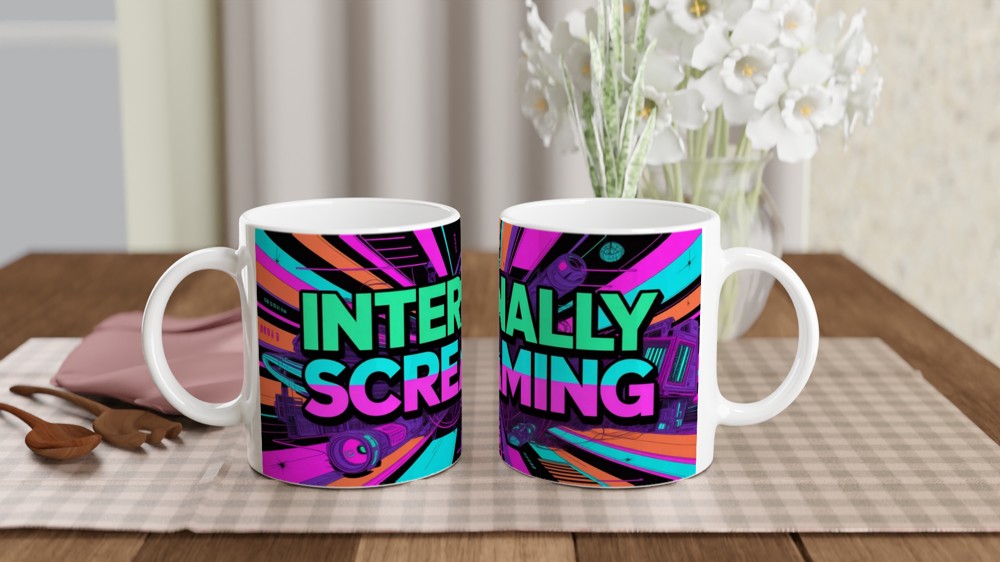 Internally Screaming Retro Neon Cyberpunk Mug