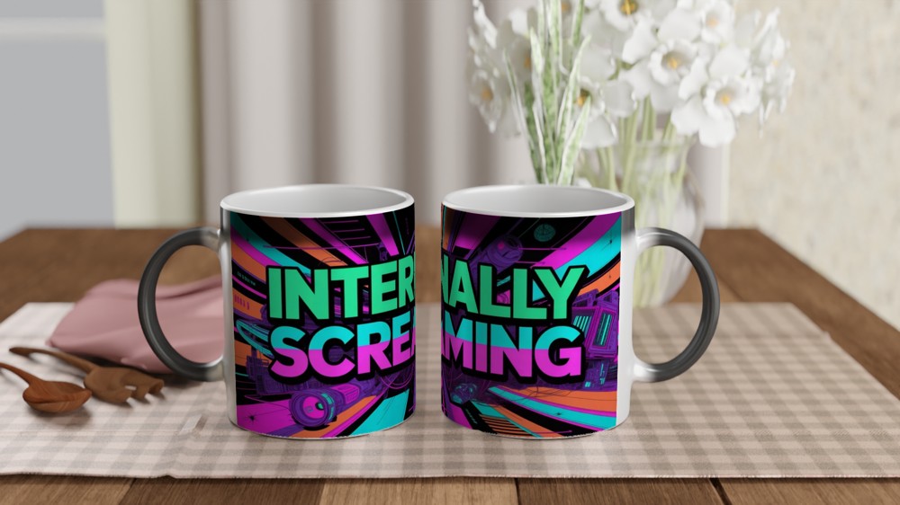 Internally Screaming Retro Neon Cyberpunk Mug — view 3
