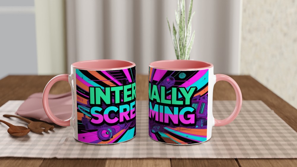 Internally Screaming Retro Neon Cyberpunk Mug — view 6