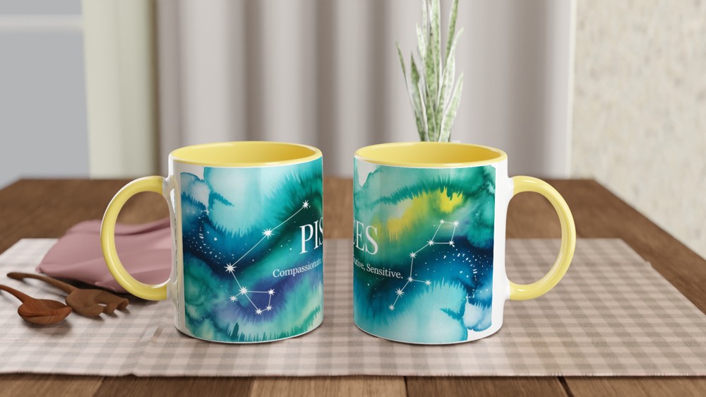 Pisces Mug | Celestial Zodiac Astrology Gift | Watercolour Constellation Mug | Star Sign Birthday Present for Her or Him — view 8