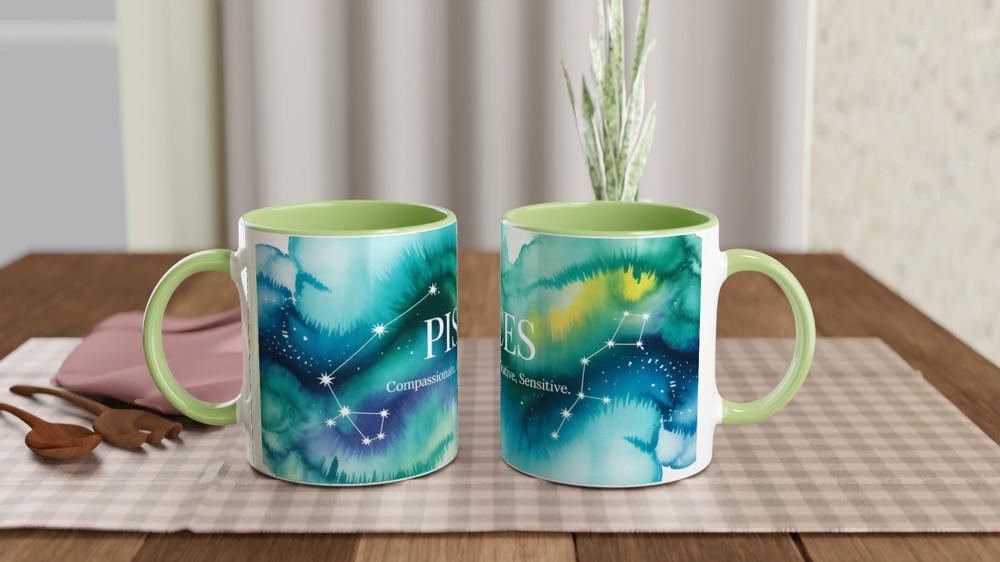 Pisces Mug | Celestial Zodiac Astrology Gift | Watercolour Constellation Mug | Star Sign Birthday Present for Her or Him — view 5