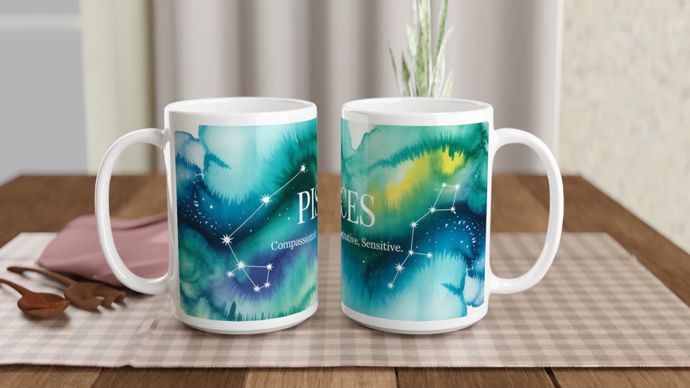 Pisces Mug | Celestial Zodiac Astrology Gift | Watercolour Constellation Mug | Star Sign Birthday Present for Her or Him — view 2