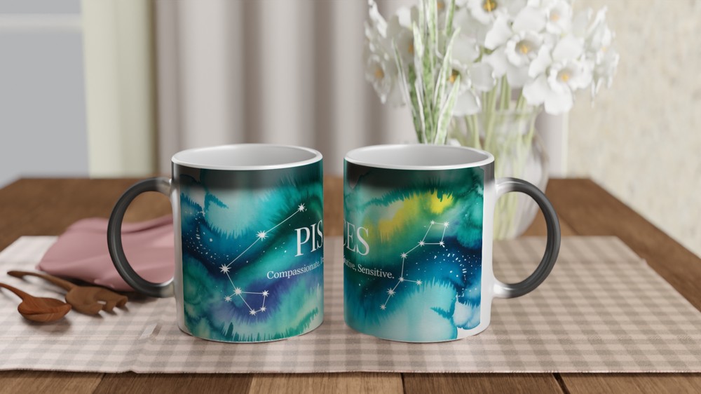 Pisces Mug | Celestial Zodiac Astrology Gift | Watercolour Constellation Mug | Star Sign Birthday Present for Her or Him — view 3