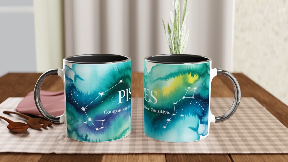 Pisces Mug | Celestial Zodiac Astrology Gift | Watercolour Constellation Mug | Star Sign Birthday Present for Her or Him — view 9