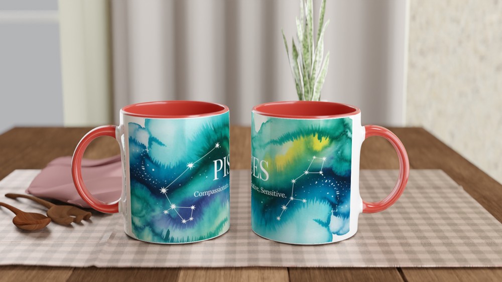 Pisces Mug | Celestial Zodiac Astrology Gift | Watercolour Constellation Mug | Star Sign Birthday Present for Her or Him — view 7